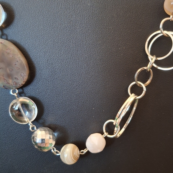 VINTAGE Whimsical Silver Tone, White and Brown Necklace - Picture 4 of 7
